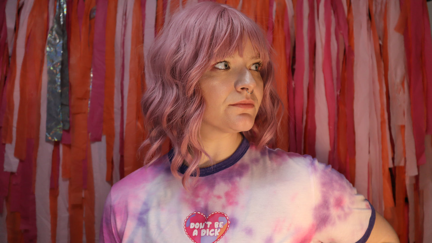 Don’t Be A Dick Rainbow Tie Dye Upcycled Ringer TShirt