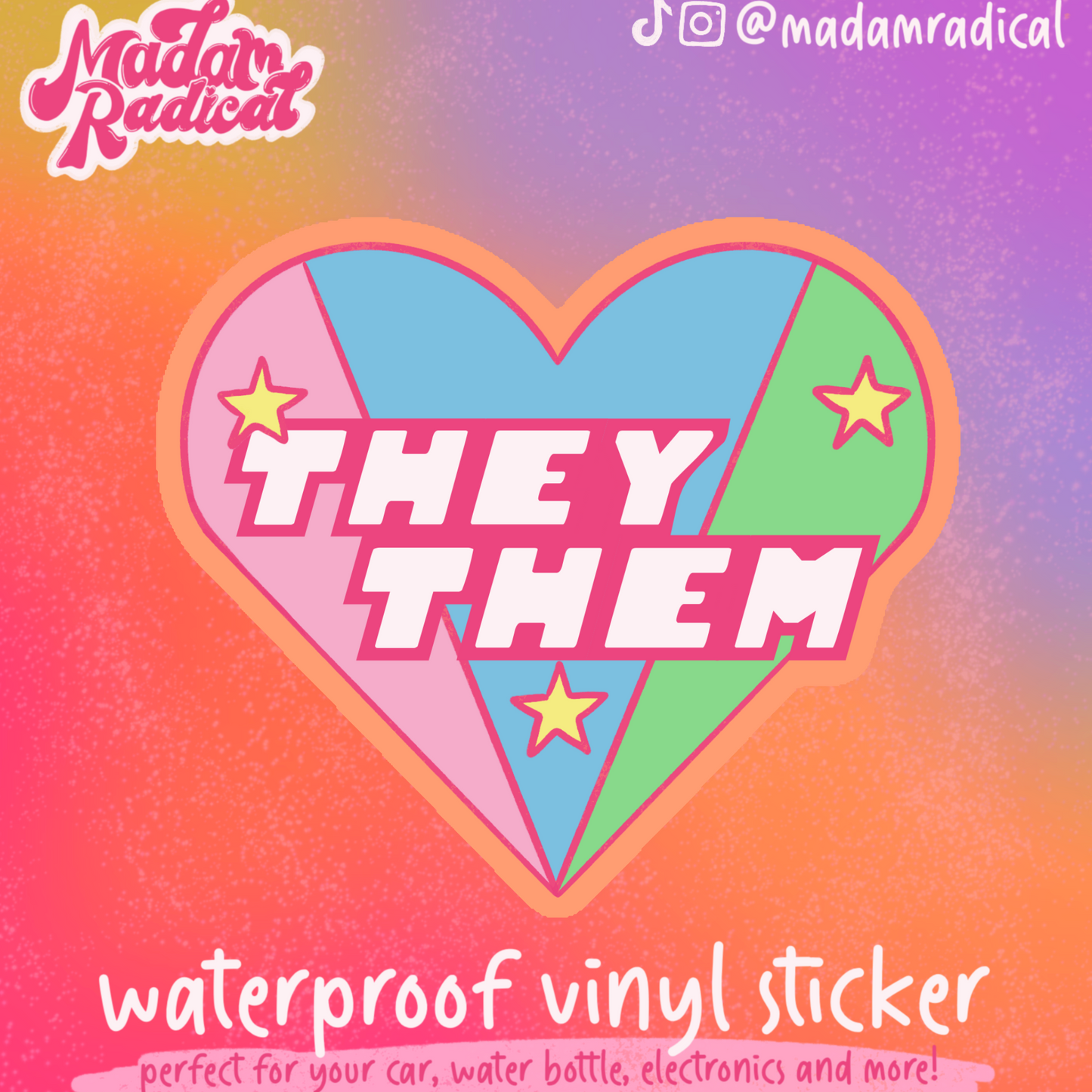 They/Them Pronouns Powerpuff Girls Nostalgia Novelty Pride Waterproof Vinyl Sticker DTF