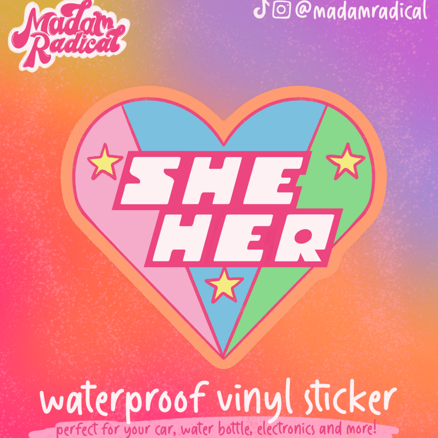 She/Her Pronouns Powerpuff Girls Nostalgia Novelty Pride Waterproof Vinyl Sticker DTF