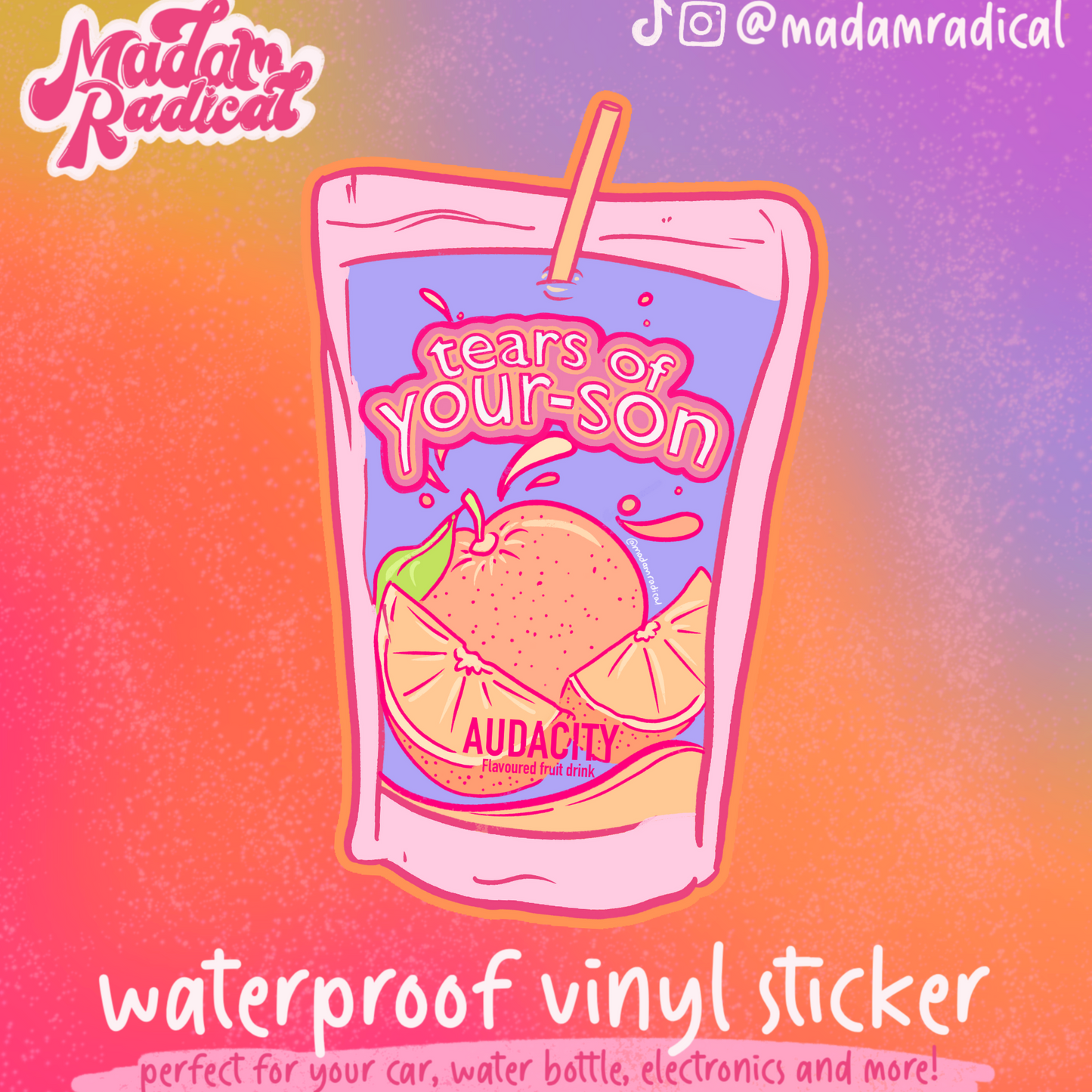 Capri Sun Tears of Your Son Y2K Retro Nostalgia Novelty Waterproof Vinyl Sticker DTF