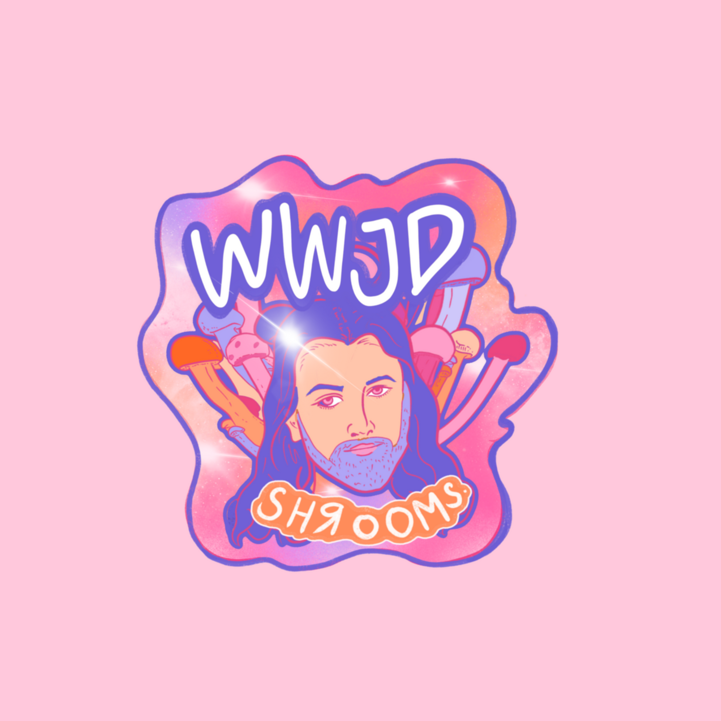 WWJD Shrooms Anti-Religion Joke Jesus Novelty Waterproof Vinyl Sticker DTF