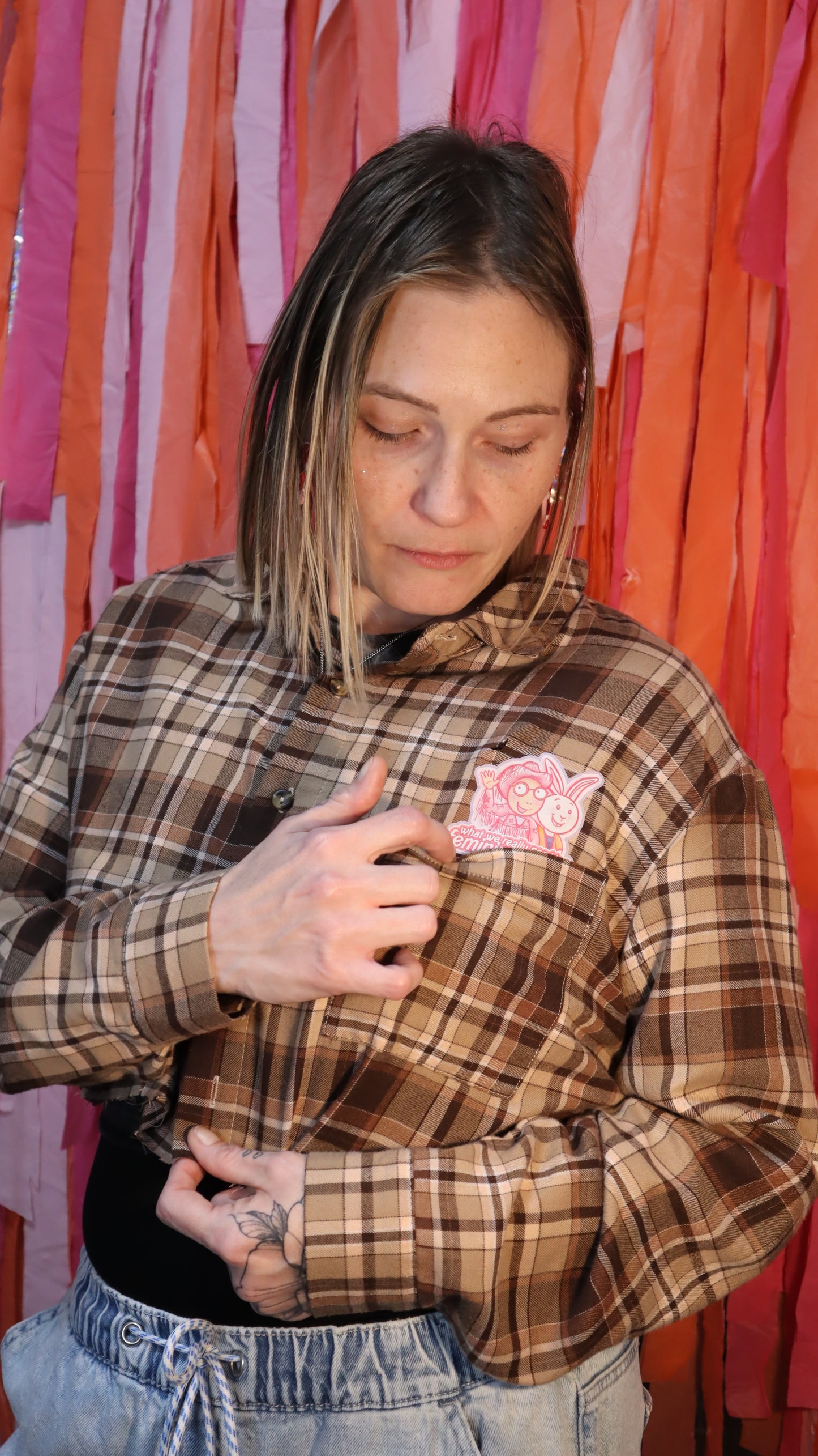 Pocket Arthur Buster Femininomenon Chappell Roan Plaid Long Sleeve Cropped