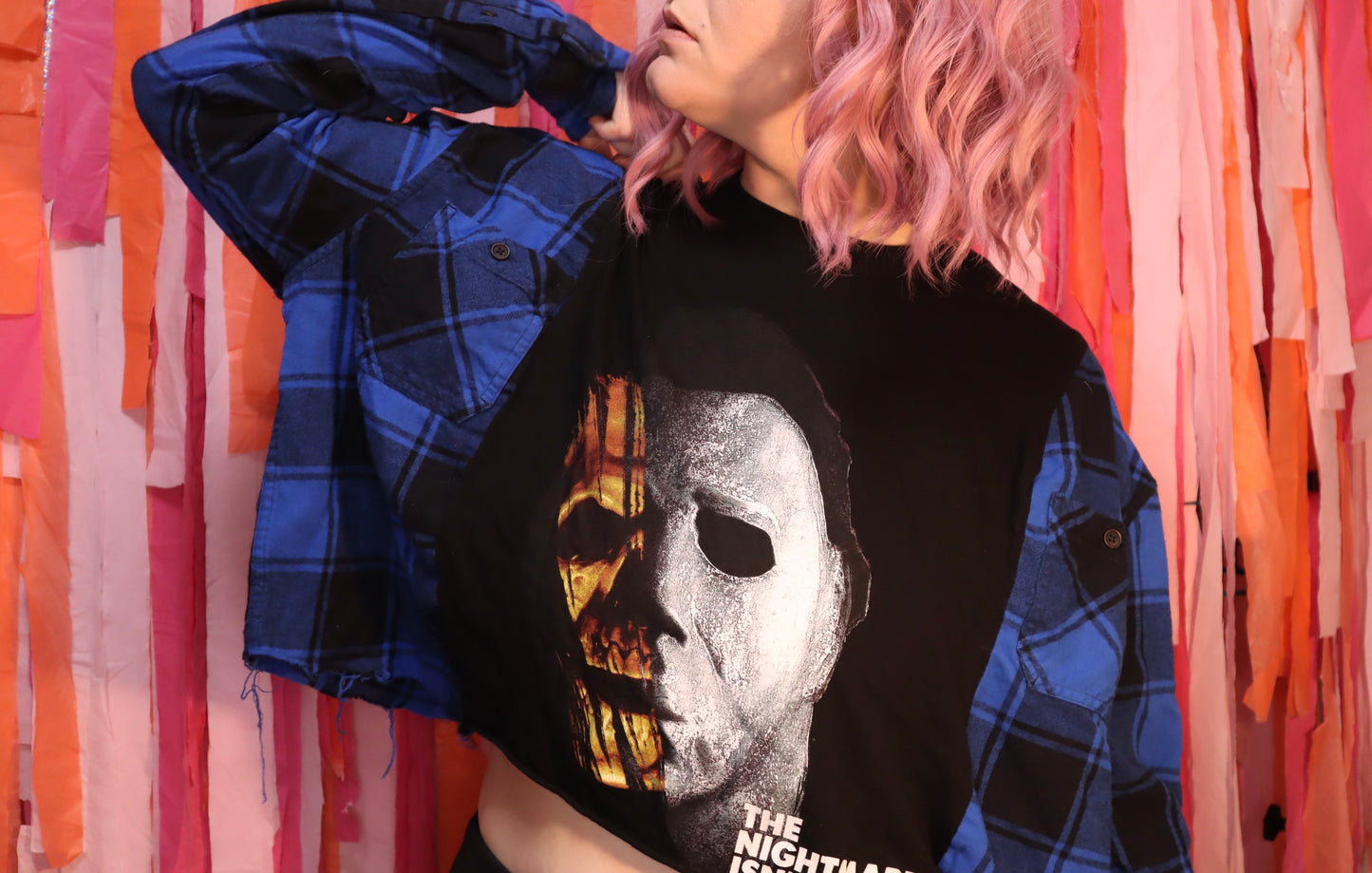 Halloween Michael Myers Frankenstein Upcycled Flannel Long Sleeve