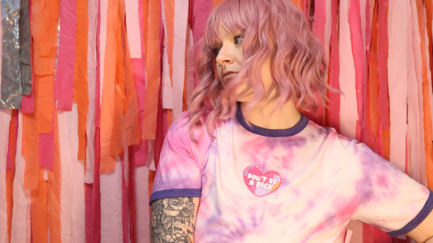 Don’t Be A Dick Rainbow Tie Dye Upcycled Ringer TShirt