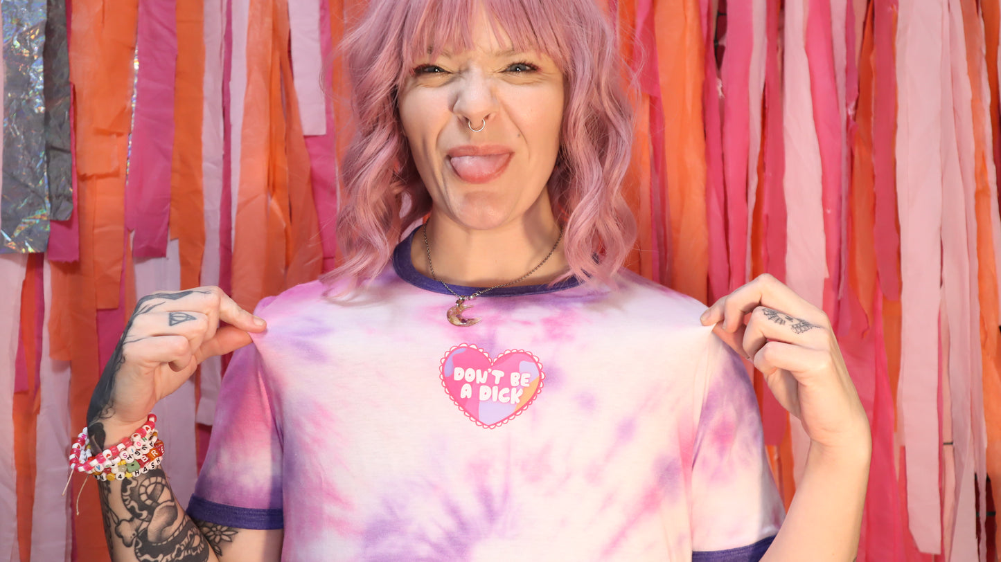 Don’t Be A Dick Rainbow Tie Dye Upcycled Ringer TShirt
