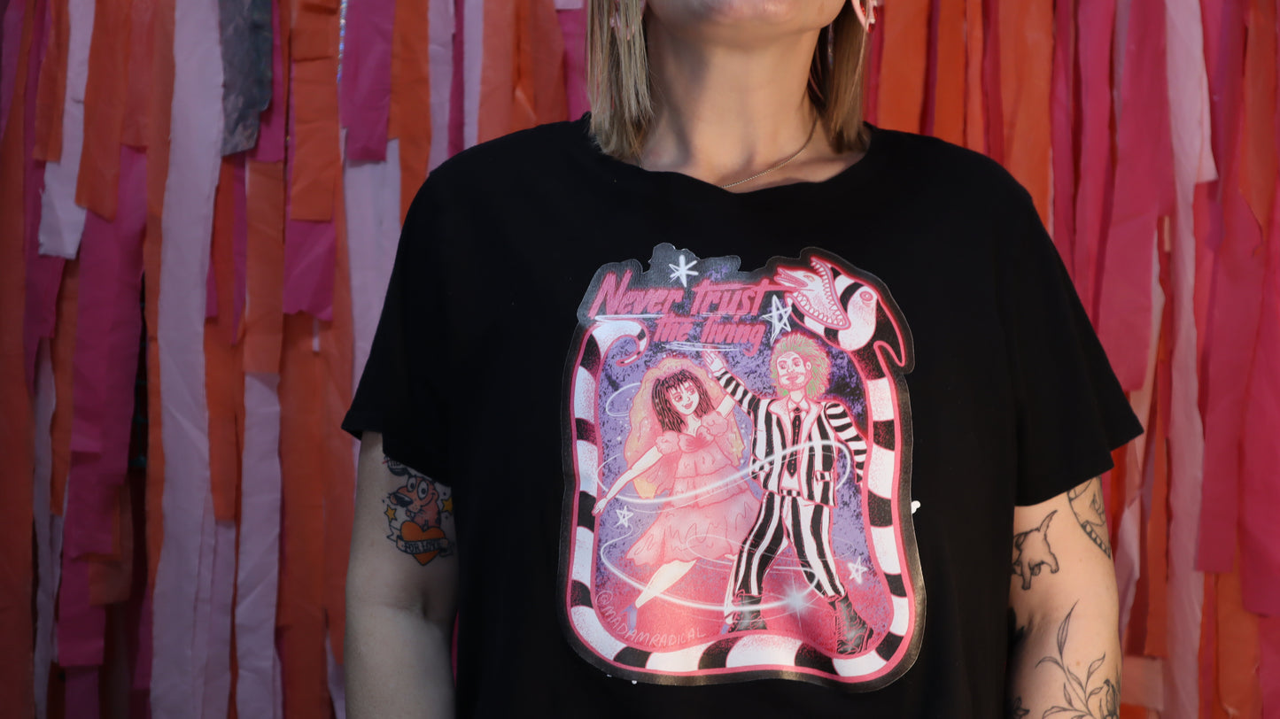 Beetlejuice Steven Rhodes Inspired Never Trust the Living Tshirt