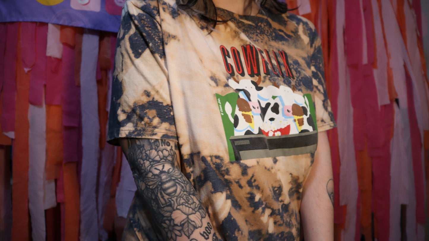 Cowflix Whistler Bleached Upcycled Cows Moo Print Tshirt