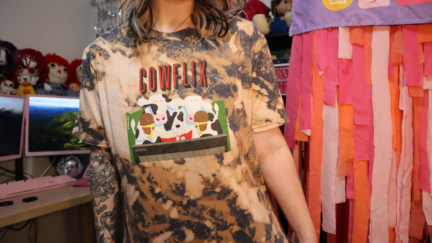 Cowflix Whistler Bleached Upcycled Cows Moo Print Tshirt