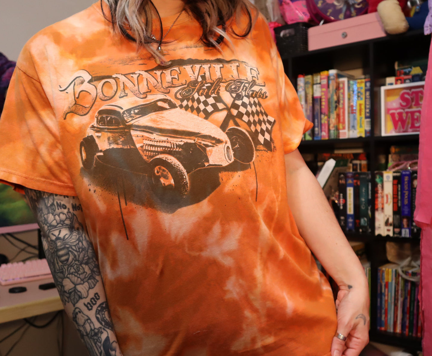 Vintage Style Race Car Bonneville Upcycled Bleach Tshirt
