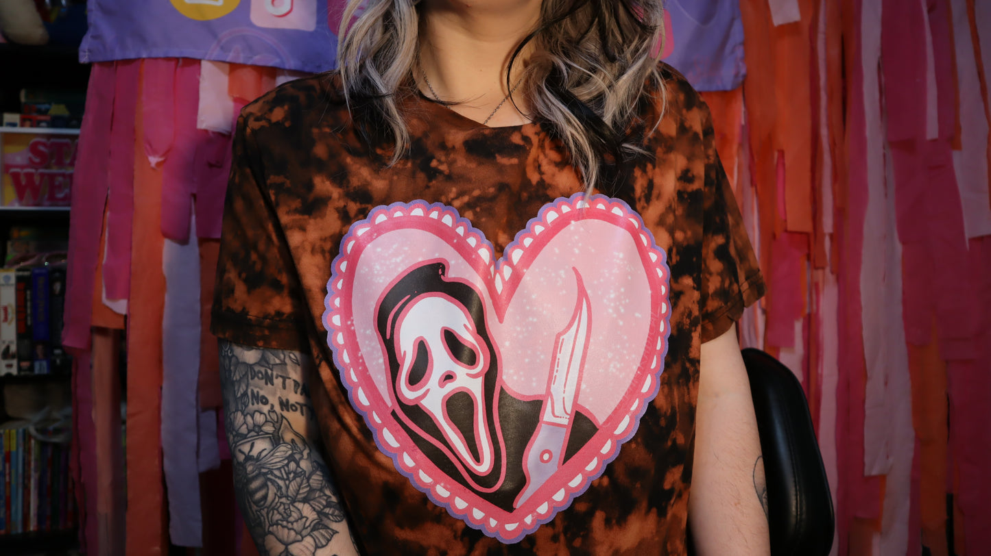Ghostface Heart Barbie Upcycled Bleach Tshirt