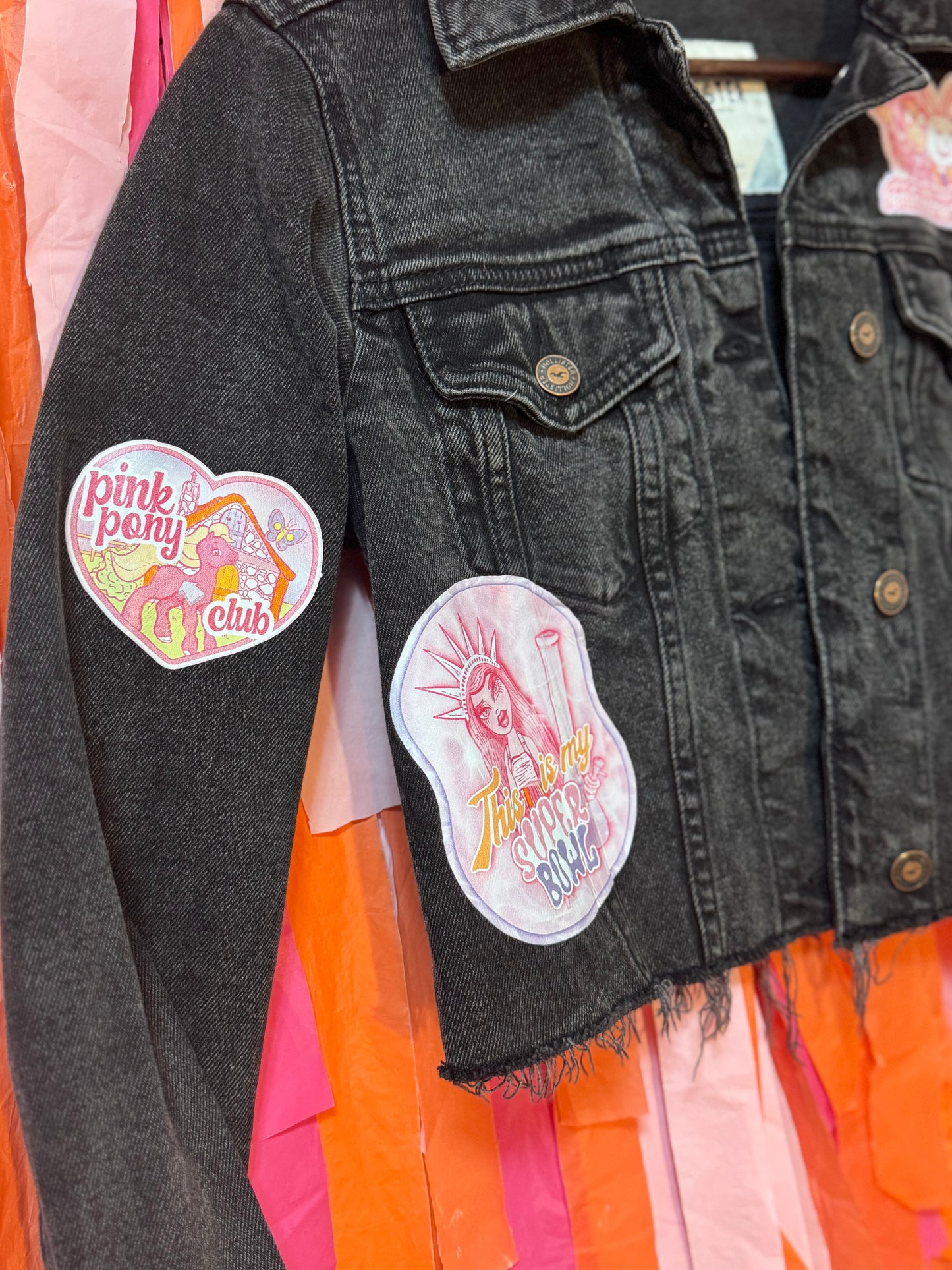 Chappell Roan Denim Jacket Patchwork Style DTF Print Hollister Upcycled Canada