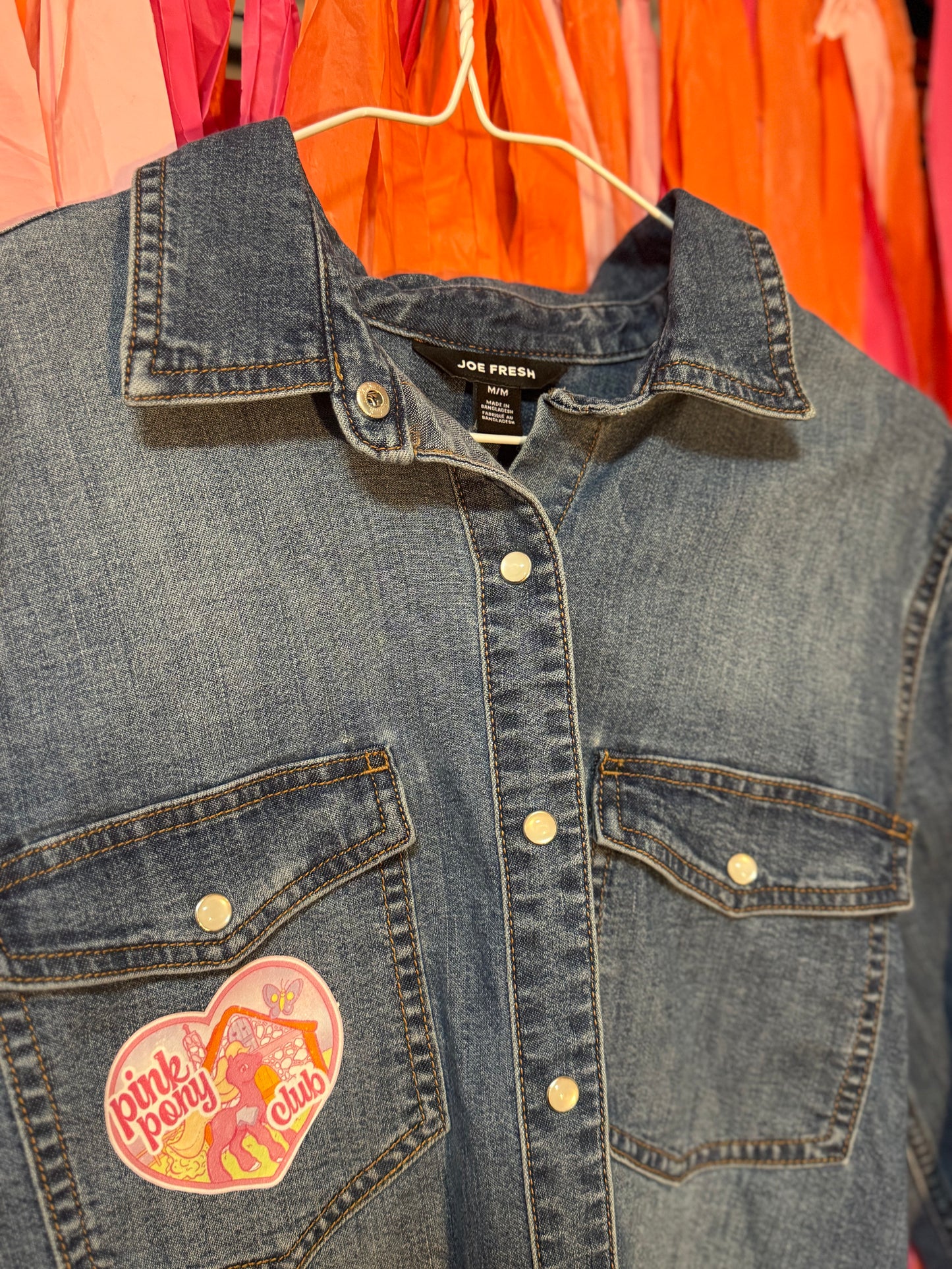 Chappell Roan Denim Long Sleeve Shirt Femininomenon Pink Pony Club Arthur DTF Print Upcycled Canada