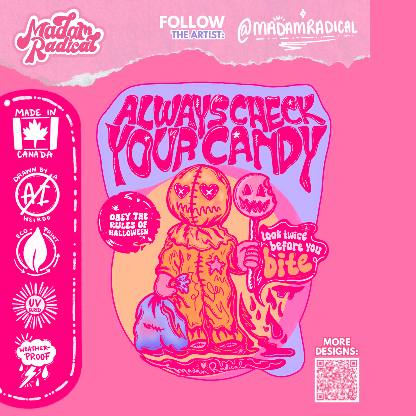 “Always Check Your Candy” Sam from Trick ’r Treat Design Nostalgia Satire Novelty Waterproof Vinyl Sticker DTF (Copy) (Copy) (Copy)