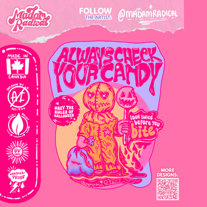 “Always Check Your Candy” Sam from Trick ’r Treat Design Nostalgia Satire Novelty Waterproof Vinyl Sticker DTF (Copy) (Copy) (Copy)