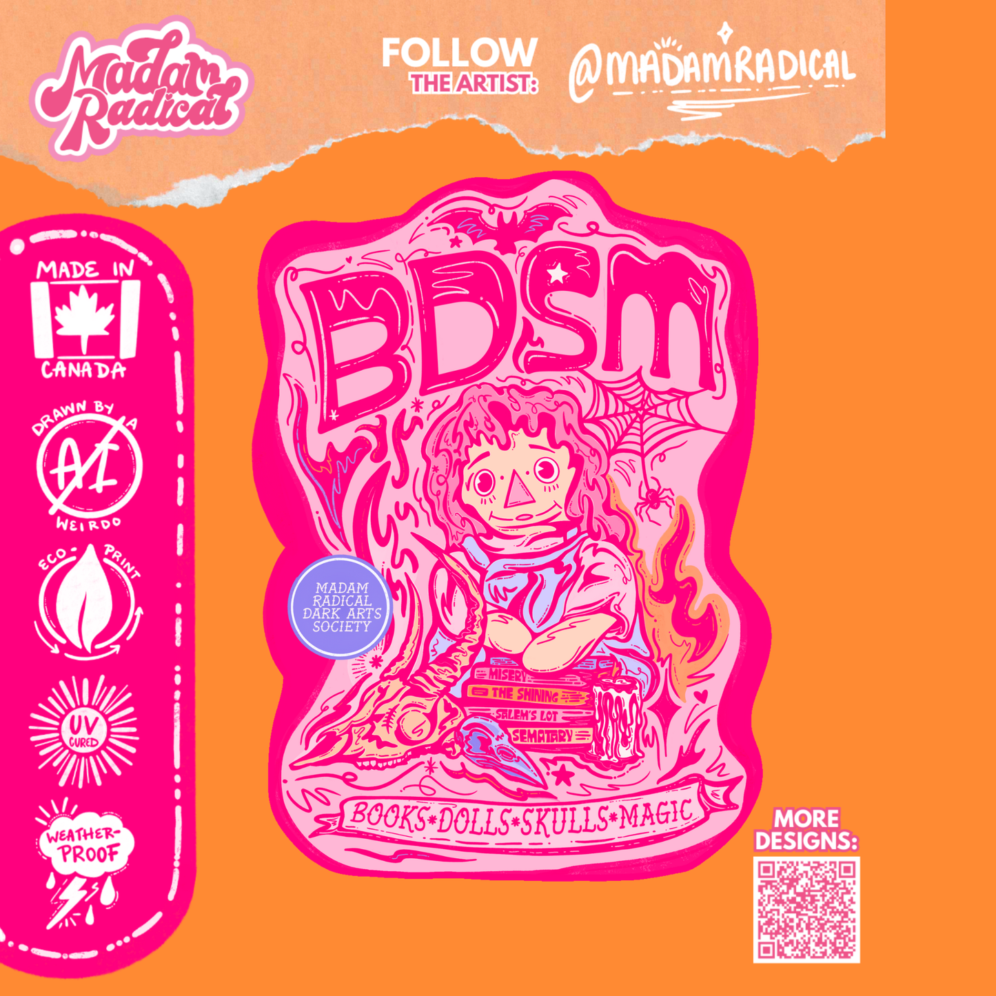 BDSM – Books, Dolls, Skulls, & Magic Design Nostalgia Satire Novelty Waterproof Vinyl Sticker DTF (Copy) (Copy) (Copy) (Copy)