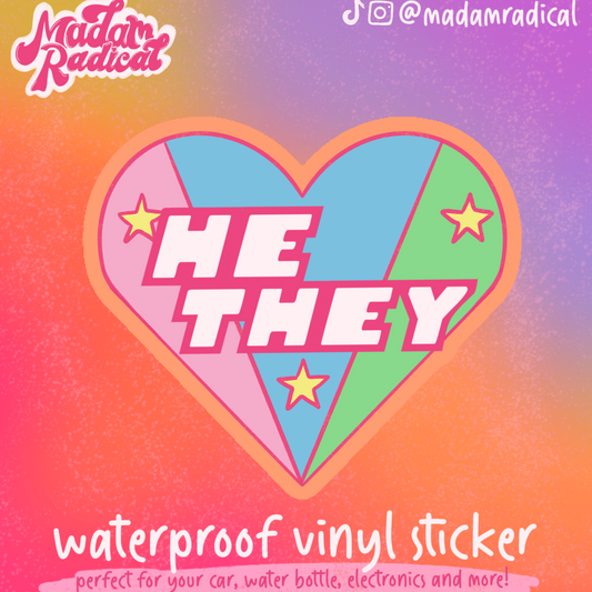 He/They Pronouns Powerpuff Girls Nostalgia Novelty Pride Waterproof Vinyl Sticker DTF