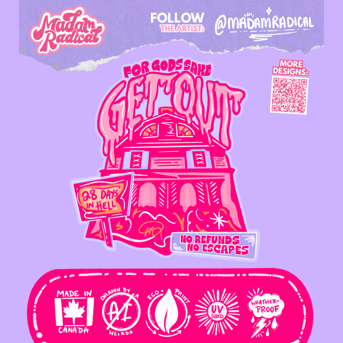 “For God’s Sake, Get Out” Amityville Horror House Design Nostalgia Satire Novelty Waterproof Vinyl Sticker DTF (Copy)