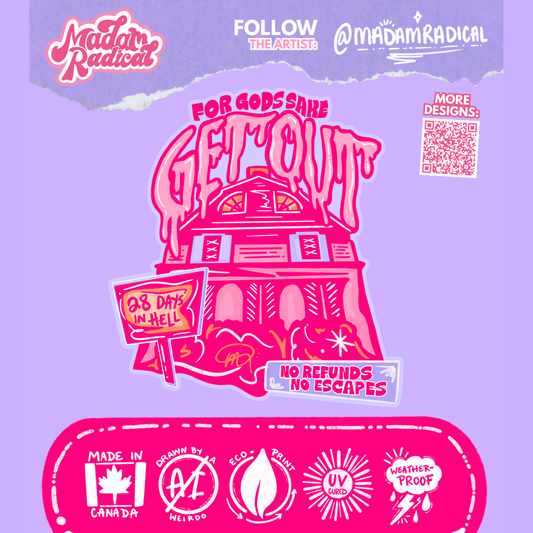 “For God’s Sake, Get Out” Amityville Horror House Design Nostalgia Satire Novelty Waterproof Vinyl Sticker DTF (Copy)