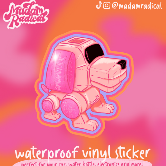 Poo-Chi Nostalgic Robo Dog Satire Novelty Waterproof Vinyl Sticker DTF
