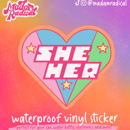She/Her Pronouns Powerpuff Girls Nostalgia Novelty Pride Waterproof Vinyl Sticker DTF