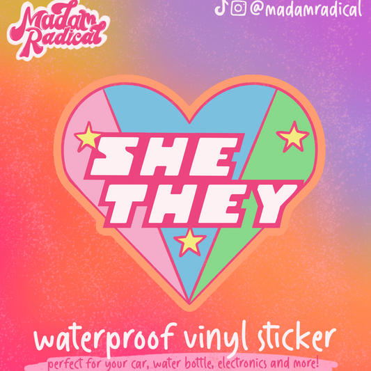 She/They Pronouns Powerpuff Girls Nostalgia Novelty Pride Waterproof Vinyl Sticker DTF