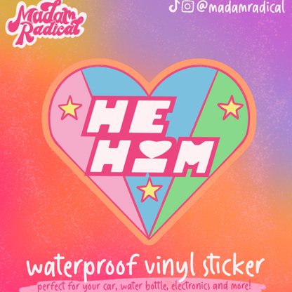 He/Him Pronouns Powerpuff Girls Nostalgia Novelty Pride Waterproof Vinyl Sticker DTF