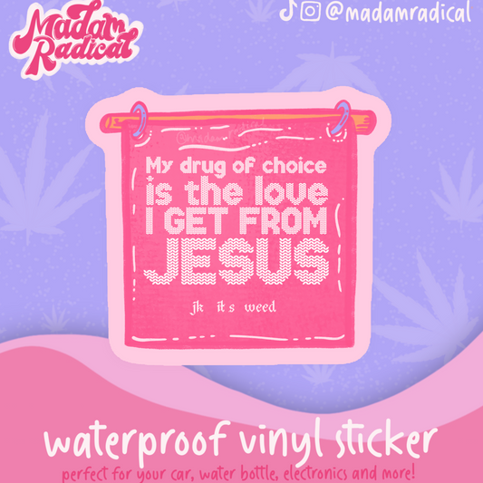 Cross Stitch Anti Religious Trauma Stoner Satire Novelty Waterproof Vinyl Sticker DTF