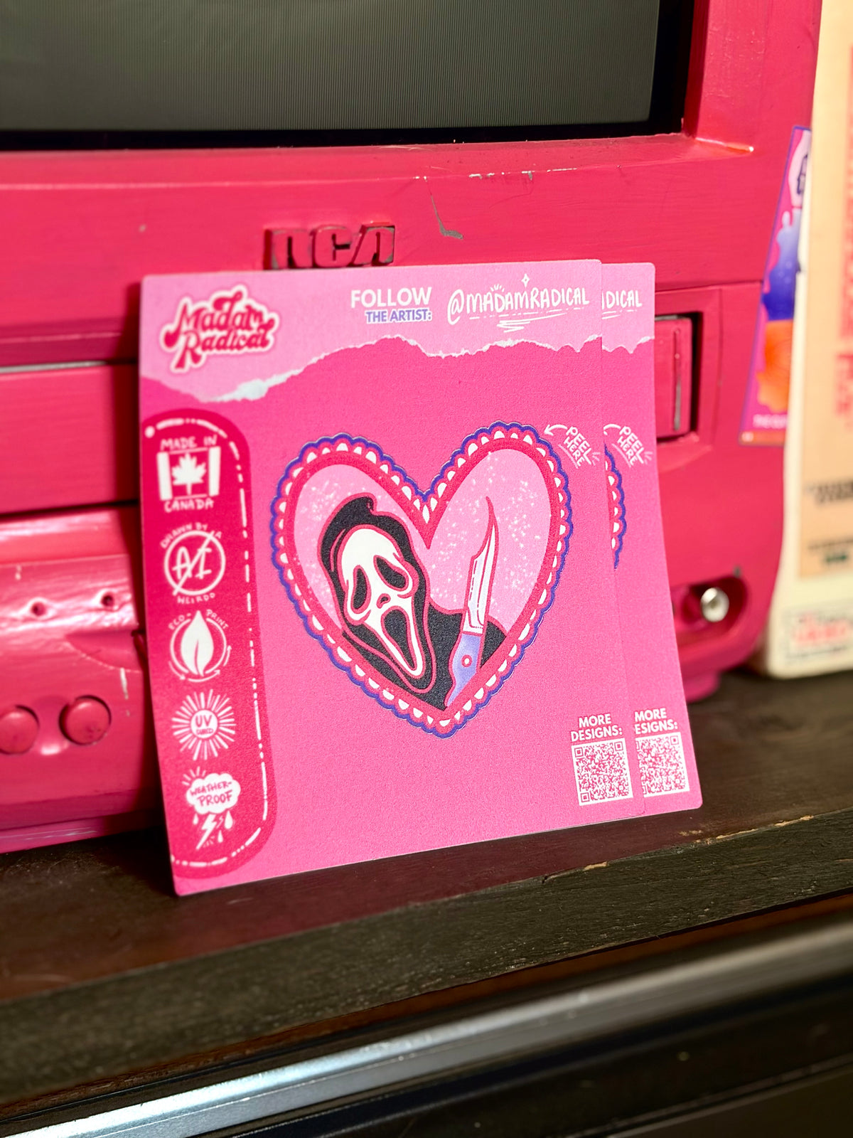 Ghostface Heart Halloween Waterproof Vinyl Sticker Made in Canada