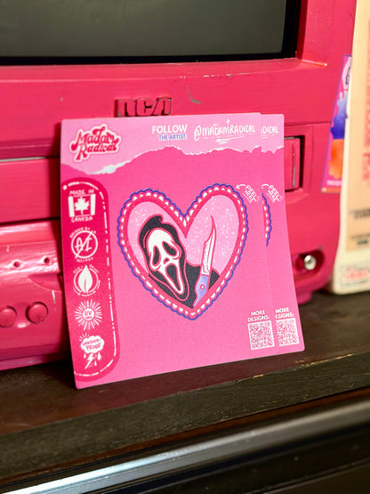 Ghostface Heart Halloween Waterproof Vinyl Sticker Made in Canada