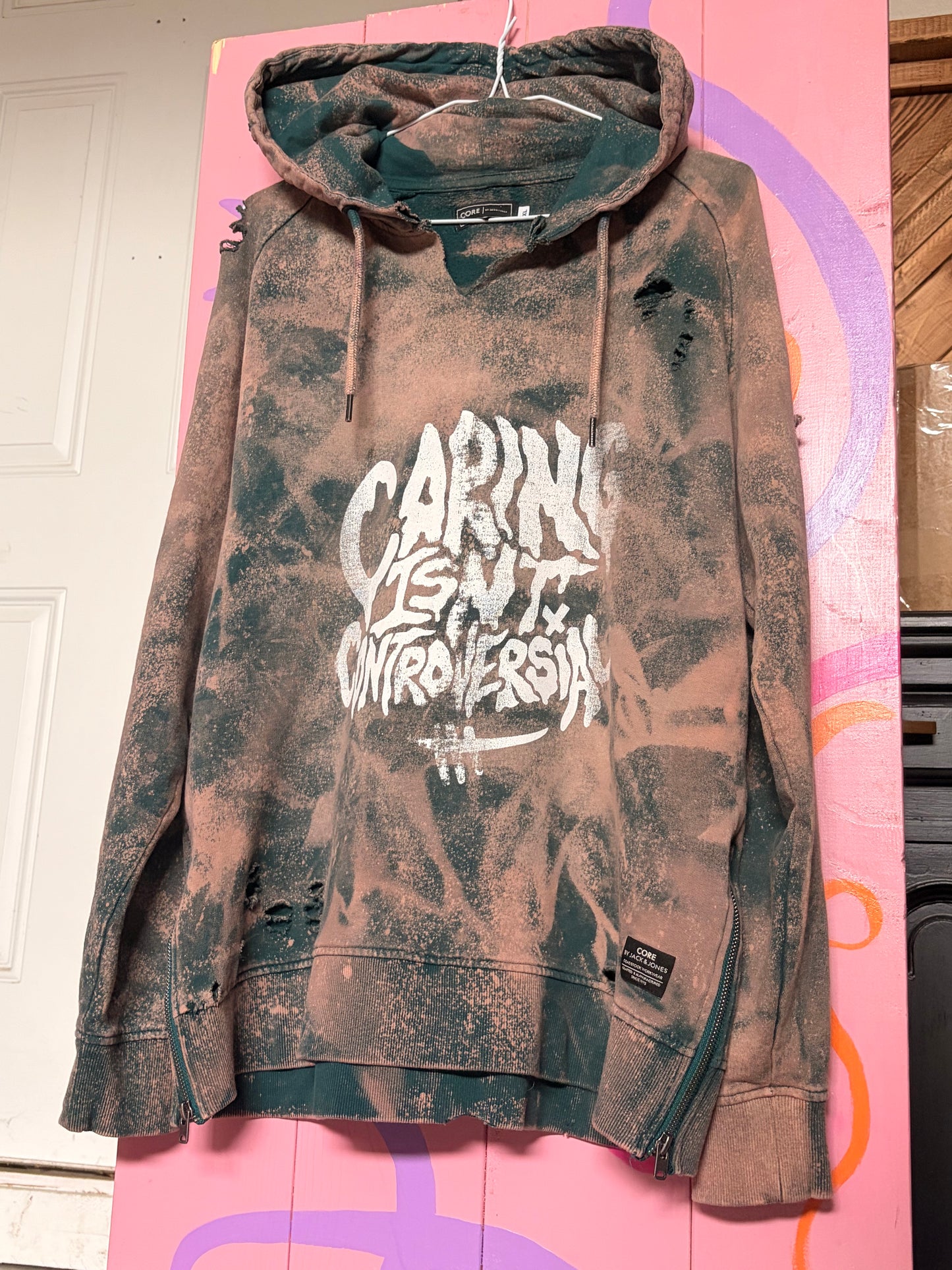 HMI Skatepark Fundraiser Caring isn’t Controversial Hoodie Bleach Dyed Distressed Grunge