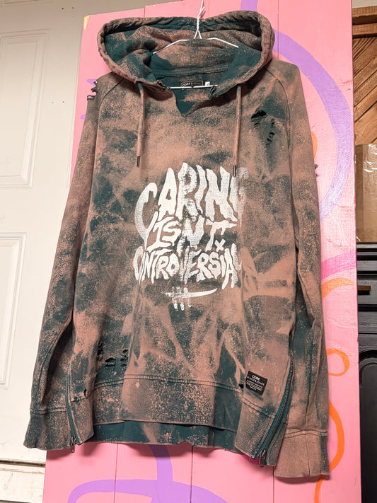 HMI Skatepark Fundraiser Caring isn’t Controversial Hoodie Bleach Dyed Distressed Grunge