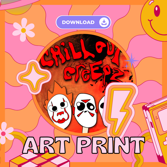 Chill Out with Creepy Clown, Killer Mask, and Ghost Popsicles - Art Print