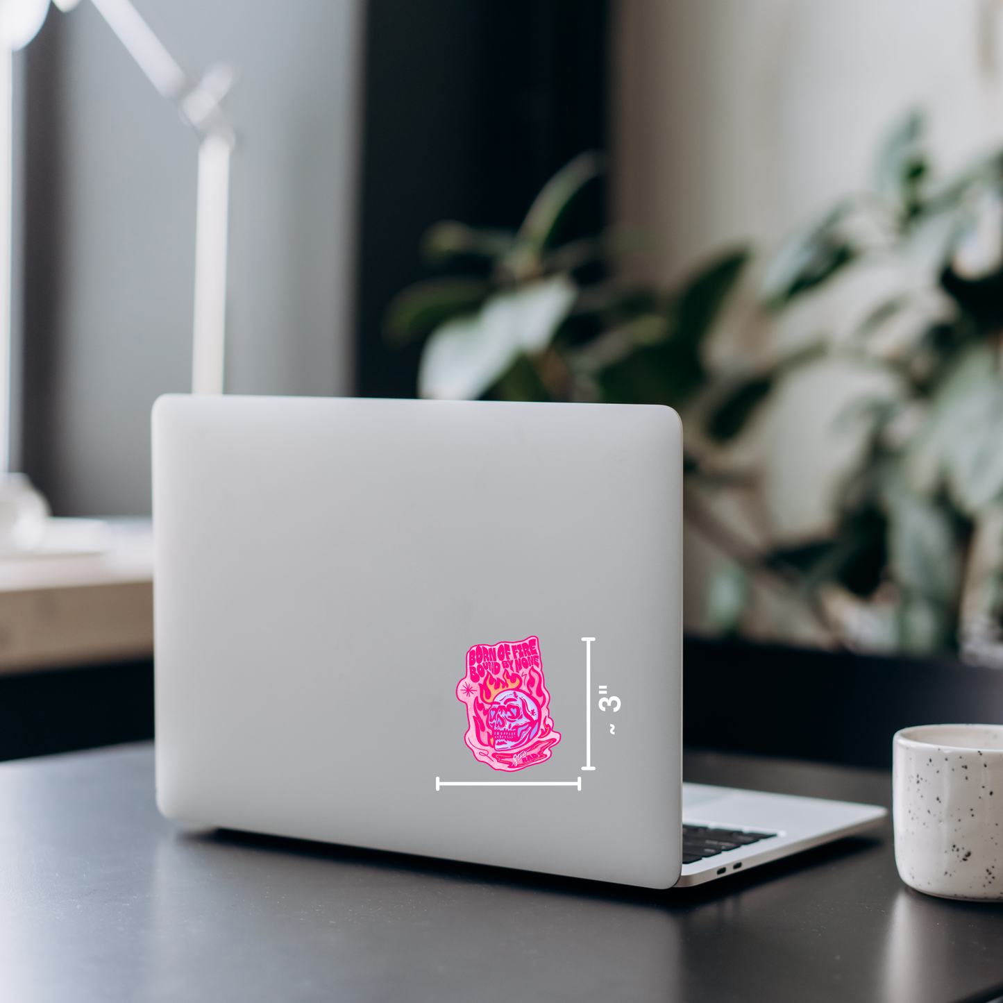 “Born of Fire. Bound by None.” Flaming Skull Design Nostalgia Satire Novelty Waterproof Vinyl Sticker DTF (Copy) (Copy)