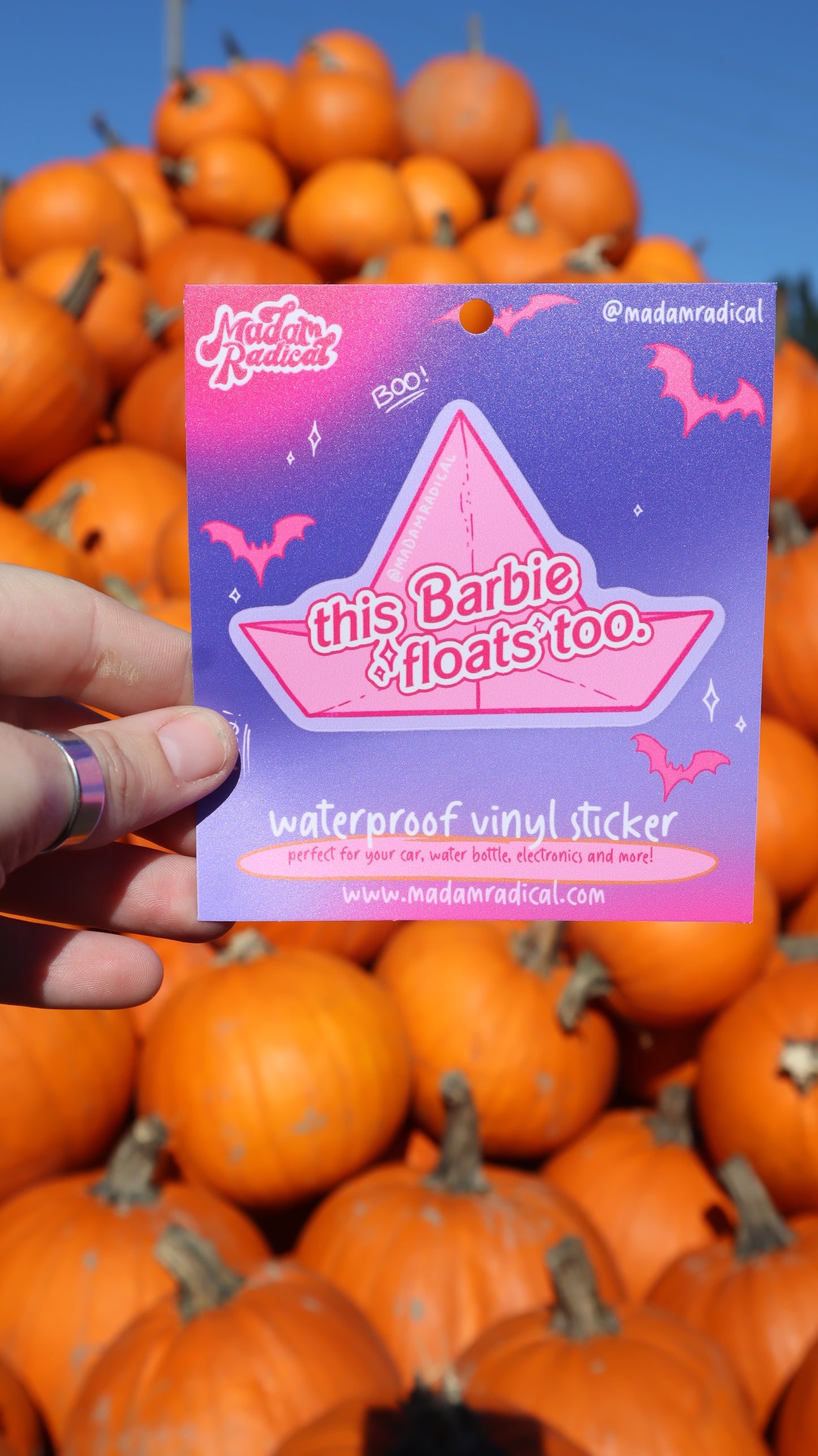 Durable Waterproof UV Resistant Pink Origami 'This Barbie Floats Too' Sticker