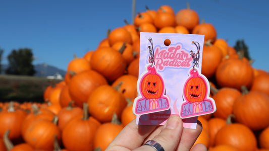 UV-Printed Acrylic Office Man Earrings with Pumpkin Accent