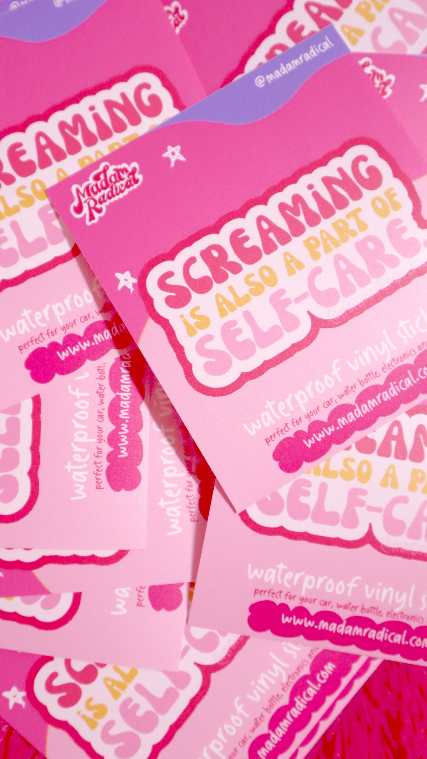 Empowering Waterproof Vinyl Sticker: 'Screaming is Also Self Care' – Express Yourself with Confidence!